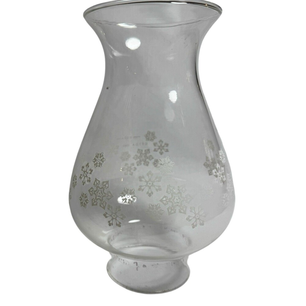 Vintage Pyrex Hurricane Kerosene Lamp Clear Glass Snowflakes Chimney Shade 7.5 "